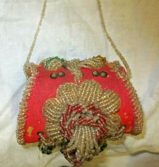 130 yOLD NATIVE AMERICAN IROQUOIS INDIAN BEAD DECORATED CLOTH POUCH BAG PURSE 2