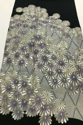 @@vintage/japanese Tomesode Kimono Silk Fabric/ Embroidered Chrysanthemum D640