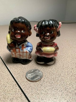 Vintage Black Americana Salt & Pepper Shakers: Black Kids With Corn Japan