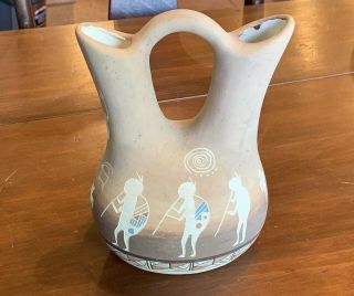 Vintage Native American Hand - Decorated Pottery Wedding Vase,  7 3/4 "