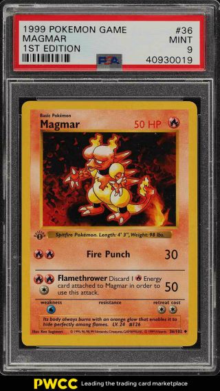 1999 Pokemon Game 1st Edition Magmar 36 Psa 9 (pwcc)