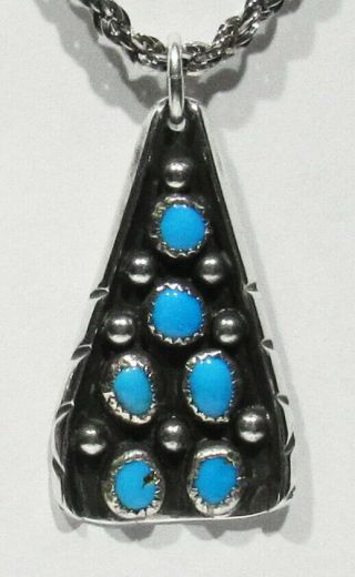 Large Old Signed Navajo Don Platero Natural Kingman Turquoise 925 Silver Pendant