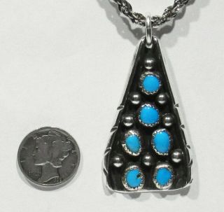 LARGE Old Signed NAVAJO Don Platero Natural Kingman Turquoise 925 Silver Pendant 2