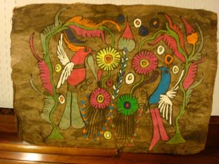 Set Of 6 Amate Bark Paintings Mexican Folk Art Birds And Flowers Ex