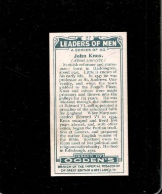1924 OGDEN ' S LEADERS OF MEN 27 JOHN KNOX EXMT,  SET BREAK DSR900 2