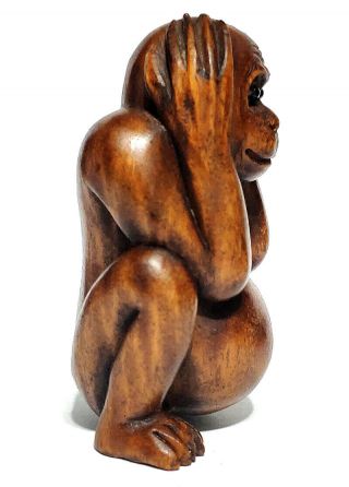 Sale: Y6165 - 20 Years Old Hand Carved Ebony Ironwood Netsuke : Monkey