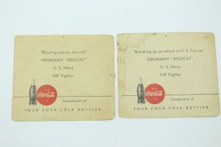 (2) 1942 Coca Cola WWII War Plane Paper Cards Grumman Hellcat Wildcat F6F F4F 2