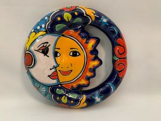 8 " Sun Moon Eclipse Mexican Talavera Ceramic Pottery Wall Hanging Folk Art Decor
