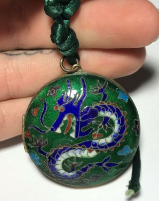 Vtg Chinese Export Enamel Cloisonné Dragon Pill Box Medallion Charm Pendant