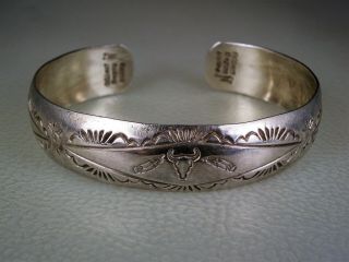 Vintage Gilbert Begay Navajo Stamped Sterling Silver Bracelet W/ Buffalo Head