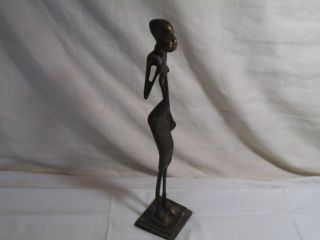 African Tribal Art Bronze 11.  5 " Figurine - Woman Figure - 1lb 9oz