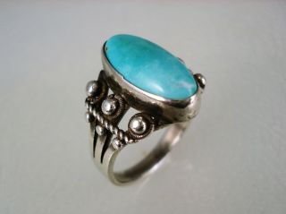 Fancy Vintage Navajo Sterling Silver & Green Turquoise Ring Sz 6