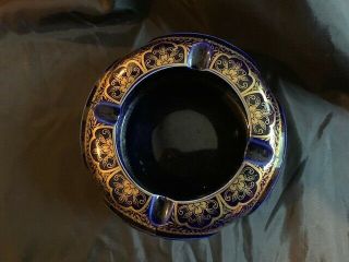 Cobalt Blue Porcelain/Ceramic Gold Trim Ashtray Andrea by Sadek 3