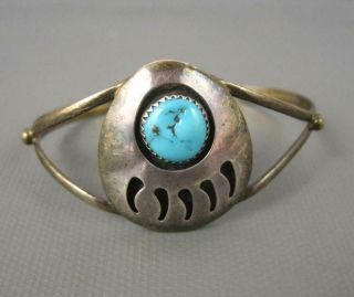 Old Navajo Sterling Natural Sleeping Beauty Turquoise Bear Paw Cuff Bracelet