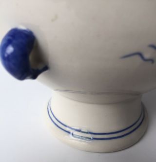 Old Chinese Lidded Rice Bowl Covered Dish Pedestal Porcelain Foo Dog 2 Blue Band 5