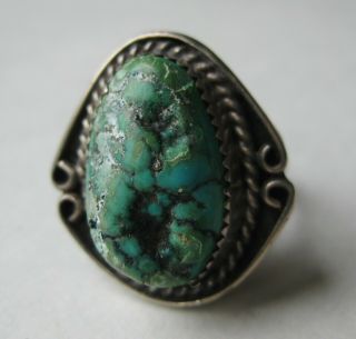 Vtg Mens Native American Navajo Indian Sterling Silver Blue Turquoise Ring 9.  5