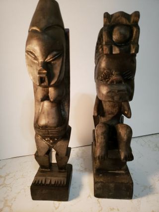 2 Vtg African Wooden Hand Carved Figures Tribal Native