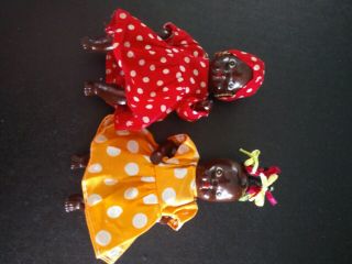 Two Black Americana Vintage Ceramic Articulated African American Baby Dolls 4 "