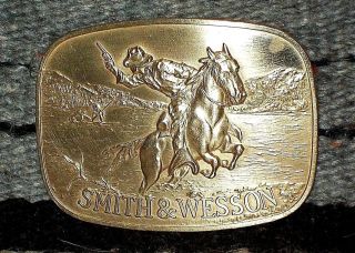 Vintage 1975 Smith & Wesson Solid Brass Cowboy & Indian Belt Buckle The Hostiles