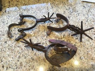 Three Old Vintage Western Cowboy Boot Spurs 6 Point And 8 Point