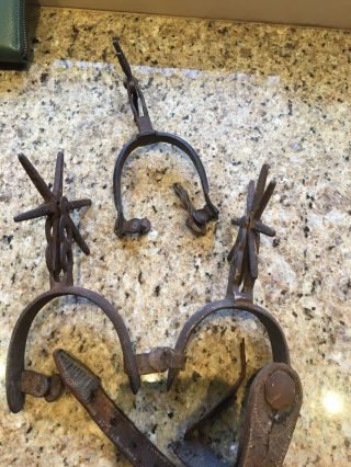 THREE Old Vintage Western Cowboy Boot Spurs 6 Point and 8 Point 8