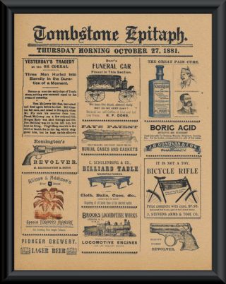 1881 Tombstone Arizona Epitaph Advertisements Reprint On 100 Year Old Paper P023