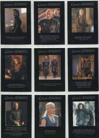Game Of Thrones Season 3 Complete 9 Card Chase Set Quotable
