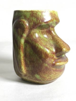 Vintage Tiki Mug Easter Island Green Glaze Polynesian Cup