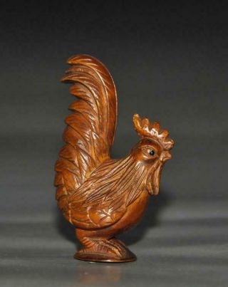 Japanese Handwork Boxwood Netsuke Carving Rooster