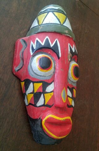 African Tribal Tiki Hand Carved Painted Wood Mask Wall Hanging