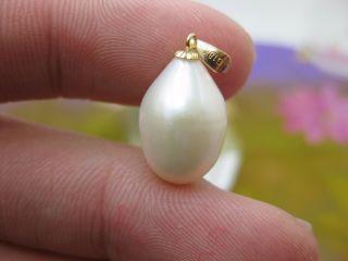 Aaaaa 15.  7 10.  3mm Natural South Sea White Baroque Pearl Pendant 18k Gold 04