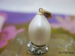 AAAAA 15.  7 10.  3mm natural south sea white baroque pearl pendant 18k Gold 04 2