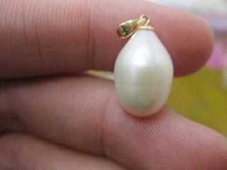 AAAAA 15.  7 10.  3mm natural south sea white baroque pearl pendant 18k Gold 04 3
