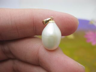 AAAAA 15.  7 10.  3mm natural south sea white baroque pearl pendant 18k Gold 04 4