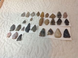 Native American Indian Artifacts 28 Primitive Arrowheads Stone Tools.  Few Marked