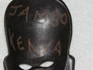 Vintage AFRICAN Hand Made Carved Tiki Wooden JAMBO KENYA Mask 4