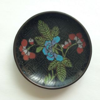 Antique Vintage Chinese Cloisonne Enamel Saucer Dish W Flowers & Leaves