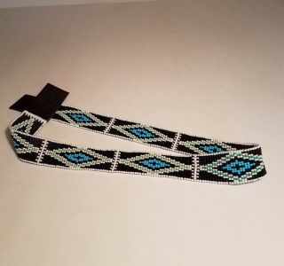 Traditional Native American Style Beaded Hat Band 21 1/2 " X1 " Tab End To Tab End