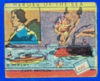 Vintage 1939 W.  S.  Corp Strip Card,  Heroes Of The Sea,  466 Capt Ericson