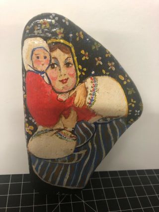 vintage hand painted Rock - Signed Leka - Russian/ukraine/europen Mother Child 2