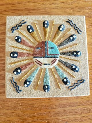 Vintage Navajo Sand Art signed YAZZIE American Indian Pre - 80s Mexico Indian 4