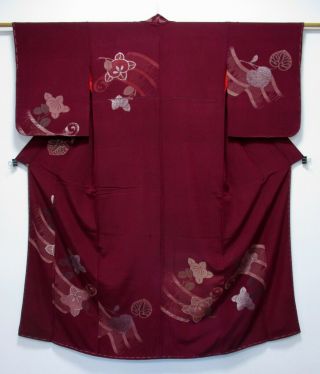 Japanese Silk Antique Kimono / Aoi & Tachibana / Purple / Silk Fabric /26
