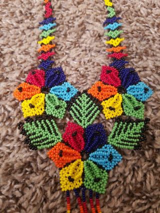 Huichol Mexican Hand Made Jewelry Beaded Folk Art Flower Necklace
