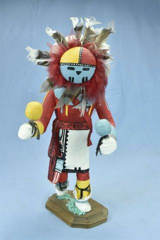 Vintage 13.  5 " Signed Tewa Sun Dancer Kachina Doll Handmade By Artist Nm 08124