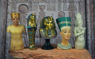 Set Of 5 Ancient Egyptian Pharaoh King Tut & Queen Nefertiti Bust Figurine 7 - 8cm