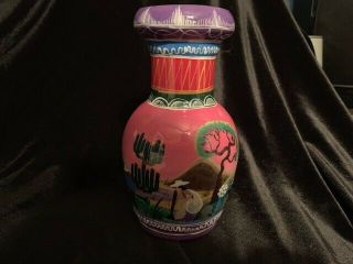 Vintage Mexican Folk Art Vase Hand Painted Life Story Design Red Clay Art Potter