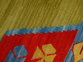 Vintage Hand Woven Guatemalan (?) Wool Rug Blue Rust Olive 66 