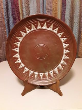 Vintage Handcrafted Ceramic 13 " Dish - Art Deco With An Aztec Type Sun Design