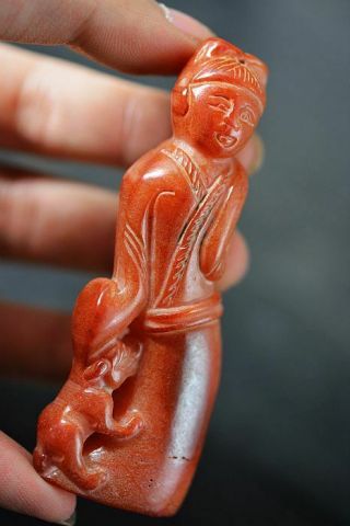 Delicate Chinese Old Jade Carved Ancient People Statue J28
