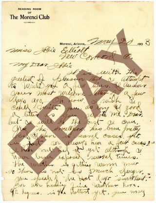 1903 Morenci Arizona Territory Letter Smallpox Copper Mining Greenlee County